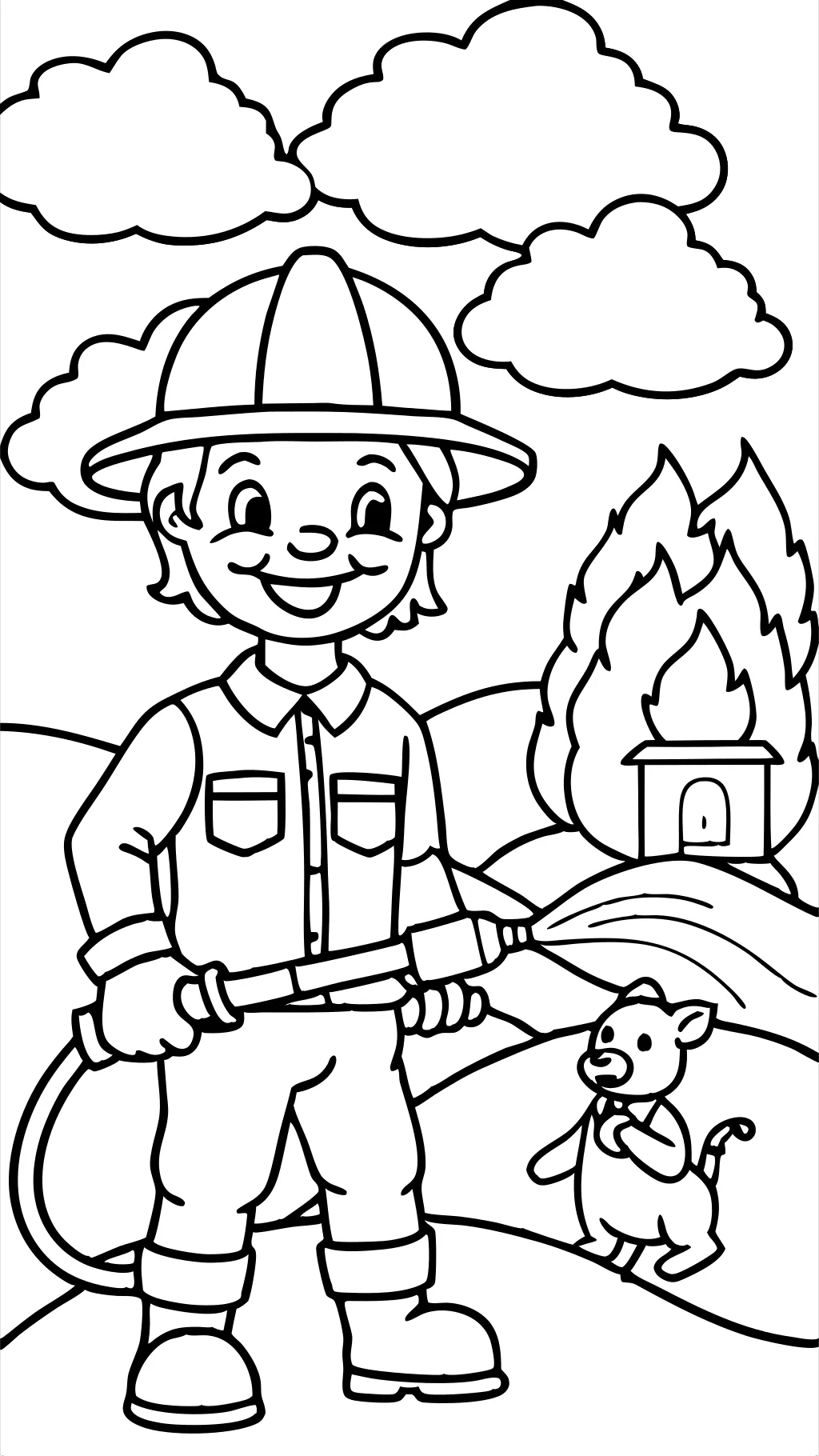 coloring page of a firefighter